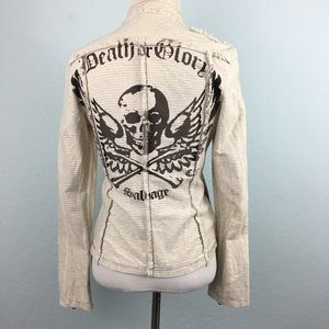 Salvage Death or Glory Moto Striped Zip Jacket S